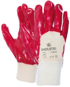 Handschoen PVC rood met tricot manchet en ventilerende rugzijde